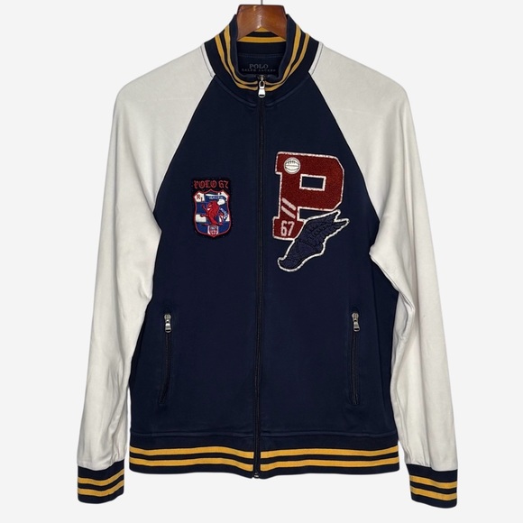 Polo Ralph Lauren Other - Polo Ralph Lauren P-Wing Patch Letterman Navy Blue Varsity Track Jacket M *READ